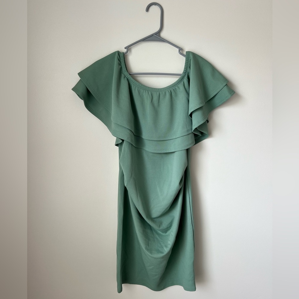 Sage Off Shoulder Fitted Maternity Dress
